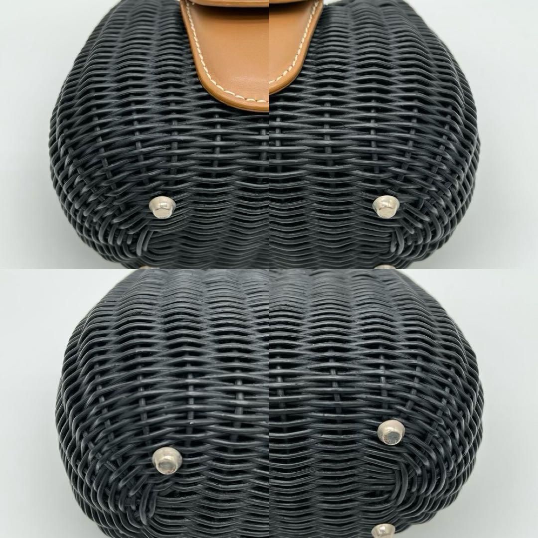美品】PAULEKA ハンドバッグ かごバッグ ラタン レザー ブラック 