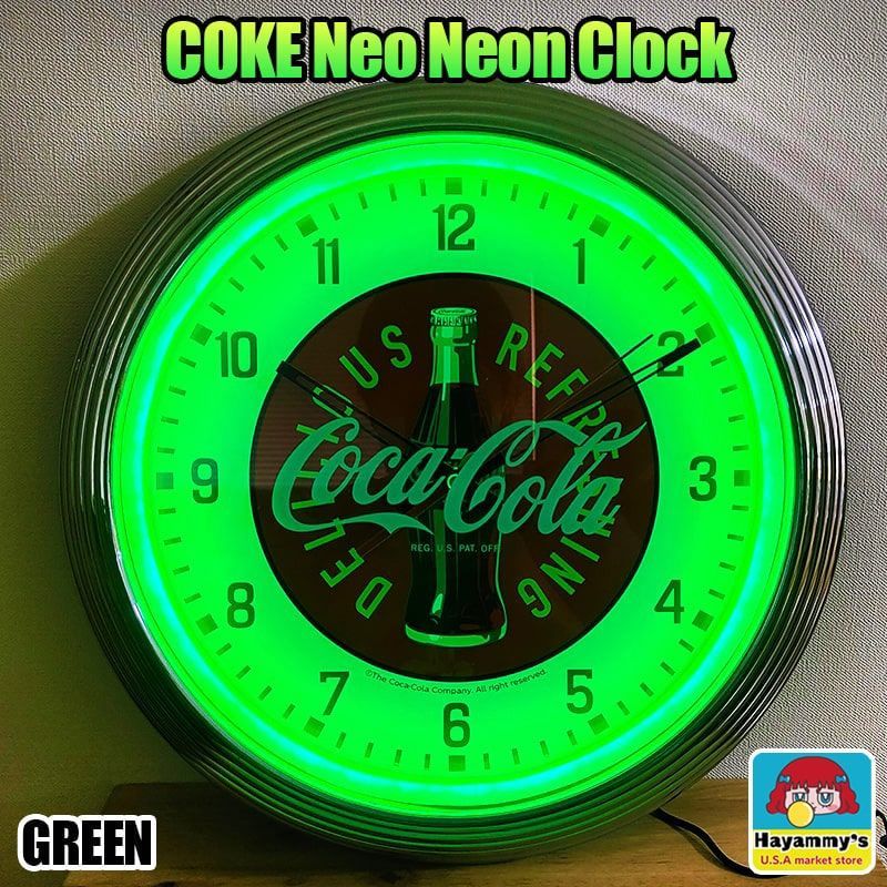 コカ・コーラ オフィシャル ネオンクロック LED （グリーン