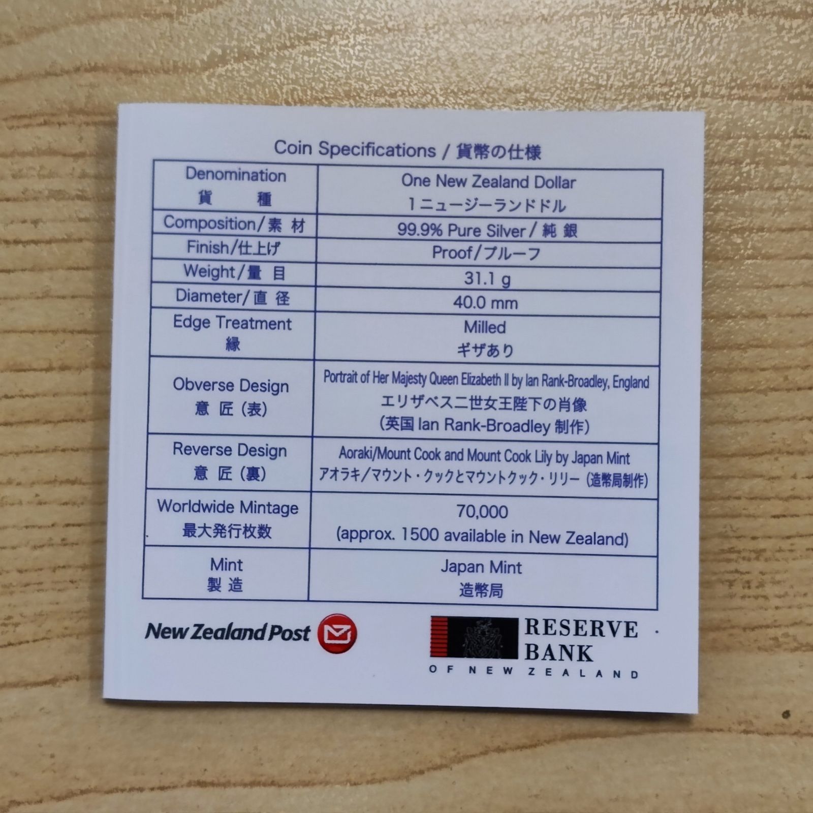 2007 ニュージーランド 1ドルプルーフ銀貨 1オンス/31.1g 純銀貨
