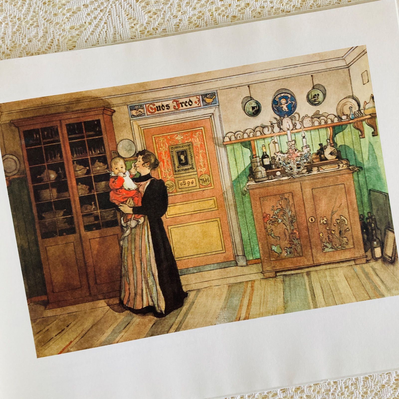 カール・ラーション、リスベス、希少画集画、新品額装付、状態良好 カール・ラーション、本を読むリスベス、希少画集画、新品額装付、状態
