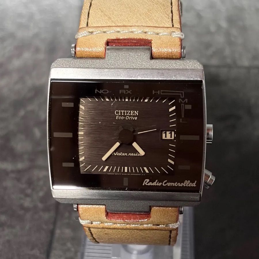 シチズン エコドライブ電波時計H416-S055251スクエア稼働品【CITIZEN 