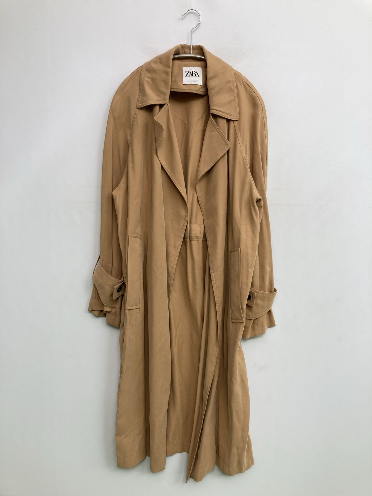 ZARA ザラ トレンチコート USA XS ベージュ 無地 ロング丈 フードなし 