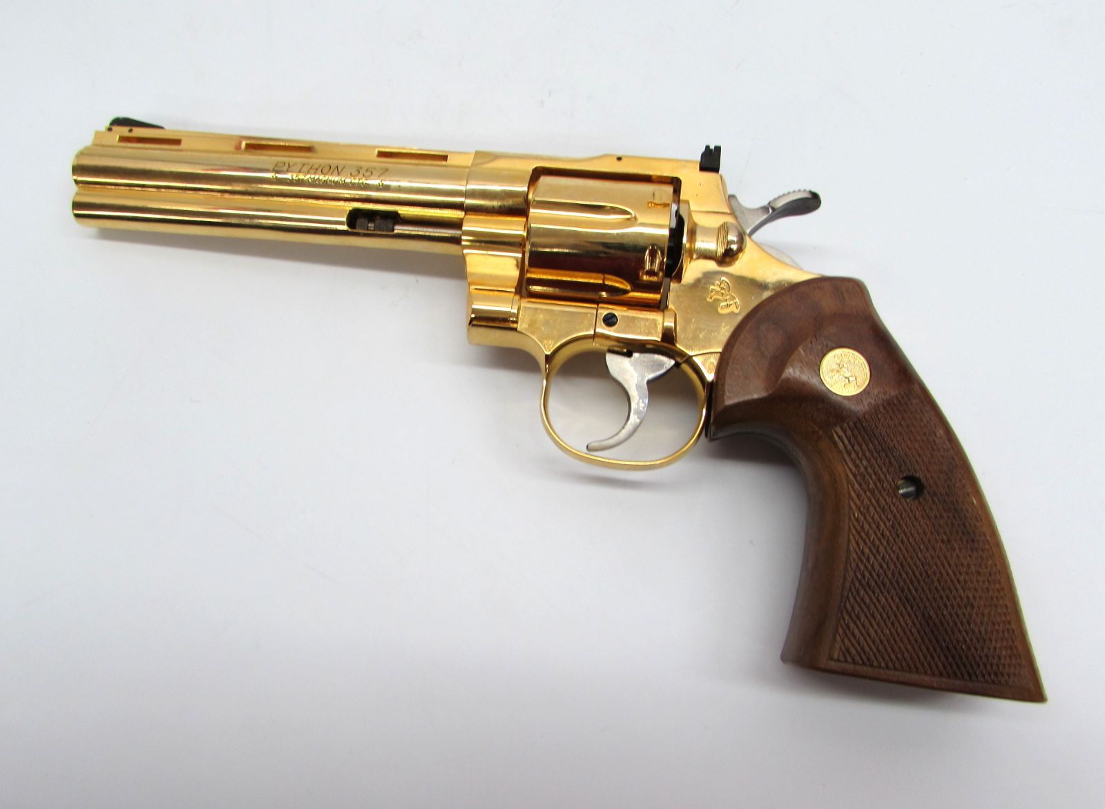 SMG規格 KOKUSAI コクサイ コルト パイソン357 マグナム ウッドグリップ 木グリ モデルガン ゴールドメッキ塗装 シリンダー封鎖 保M