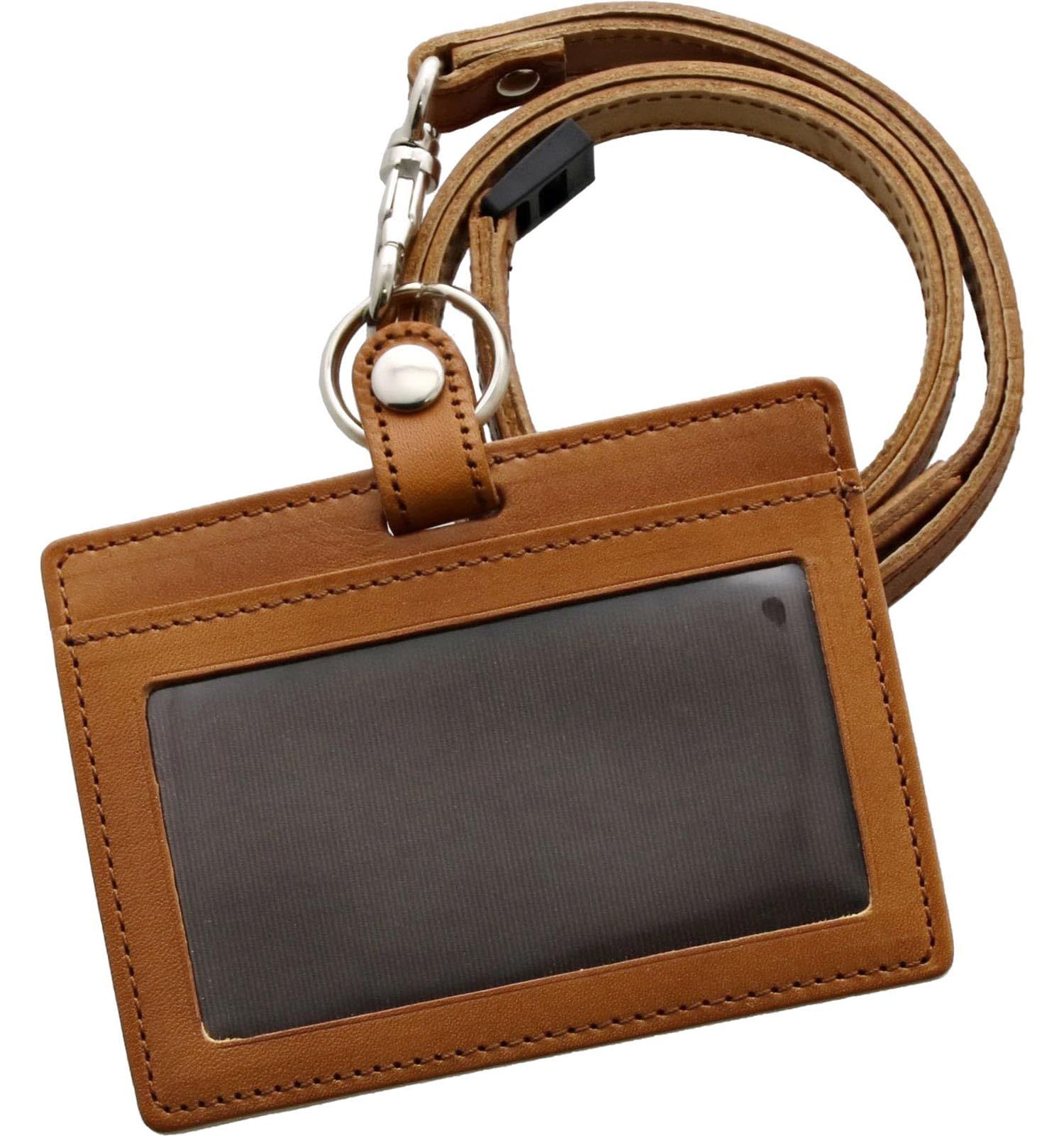 新品 [Jamale] IDカードホルダー ストラップ付き 栃木レザー 横型 日本製 : ライトブラウン