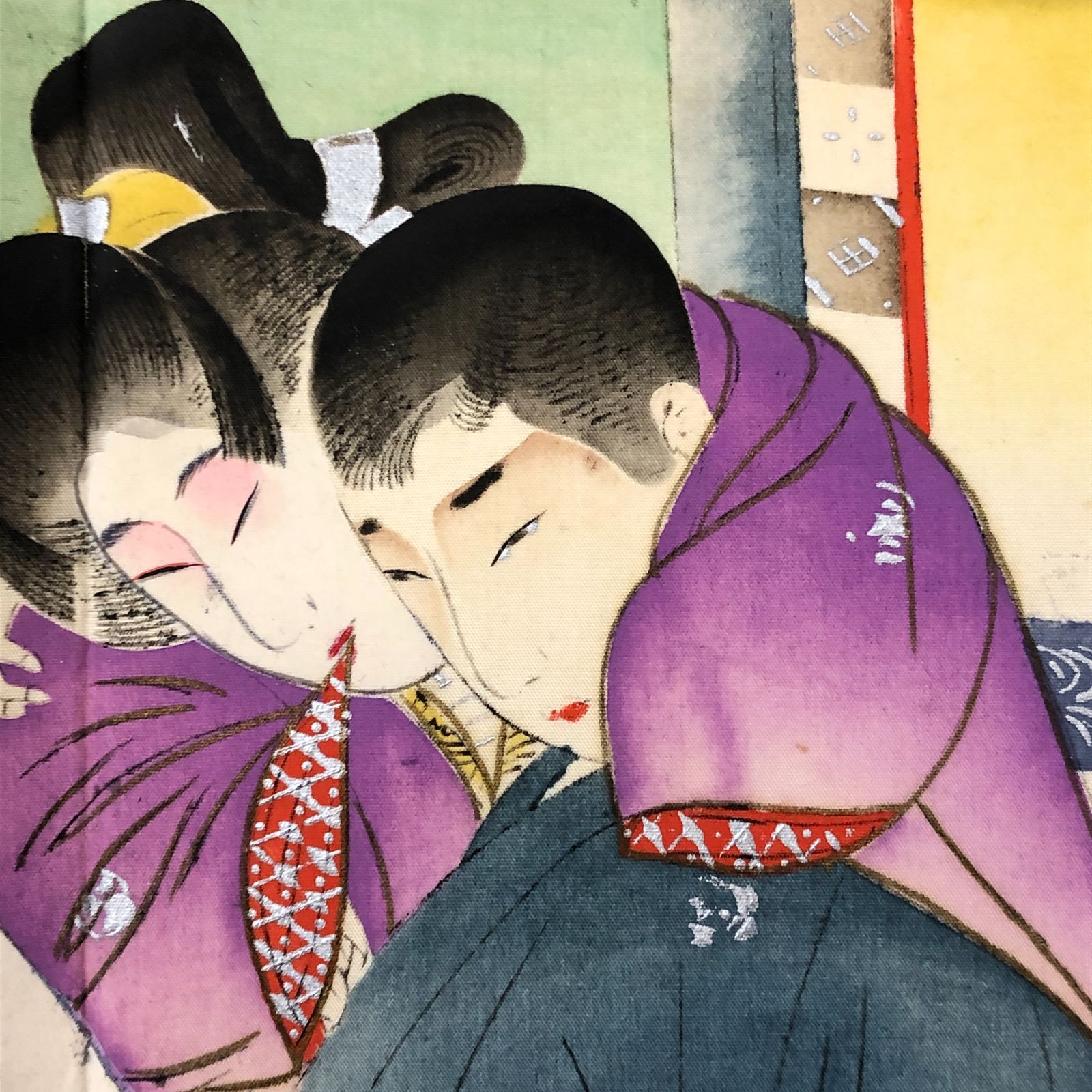 肉筆絹本着色 春画折本 16面1冊 ☆春画/浮世絵/秘画/艶本/江戸文化