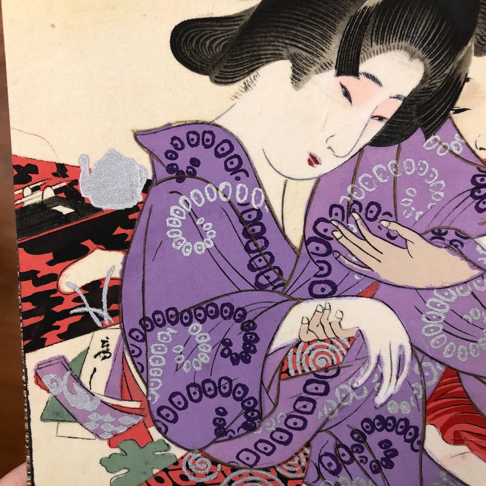 肉筆絹本着色 春画折本 16面1冊 ☆春画/浮世絵/秘画/艶本/江戸文化