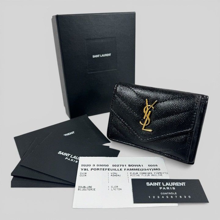 サンローラン　折り財布　カサンドラ　ベージュ　キャビアスキン　タイニー Yves Saint Laurent（イヴ・サンローラン） SAINT LAURENT PARIS サン