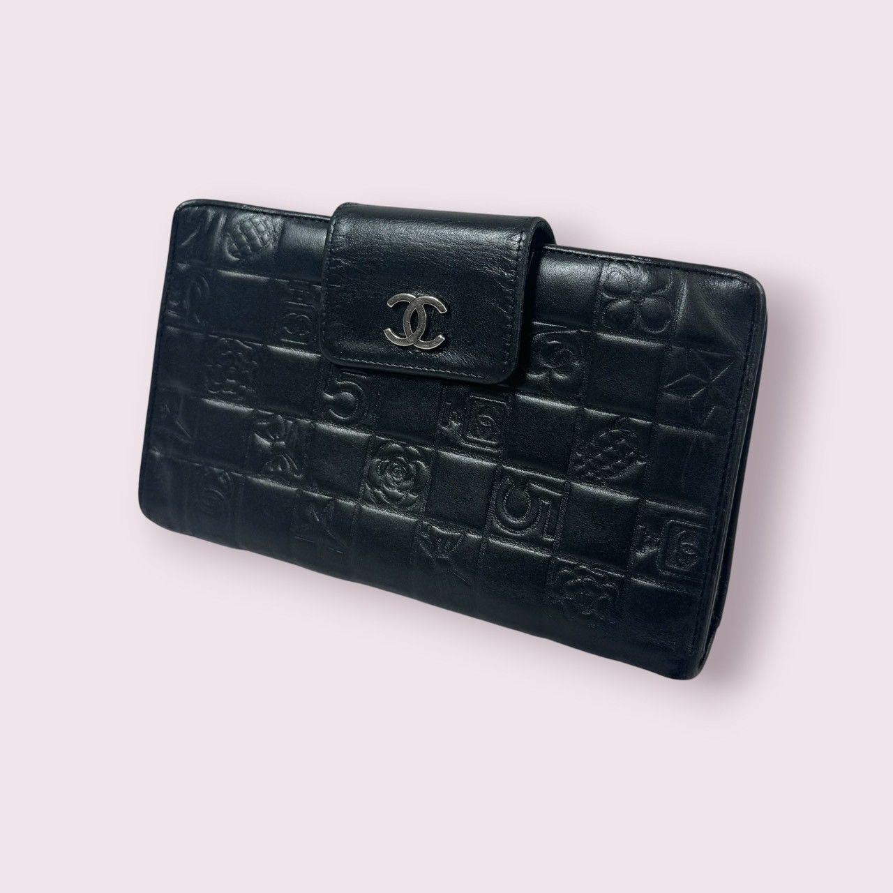 美品】CHANEL シャネル アイコンライン ラムスキン がま口 二つ折り