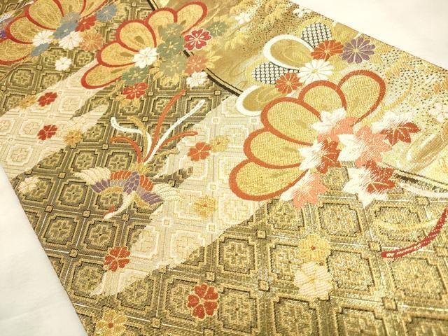 平和屋着物◎佐賀錦 六通柄袋帯 唐織 花鳥文 金糸 正絹 逸品