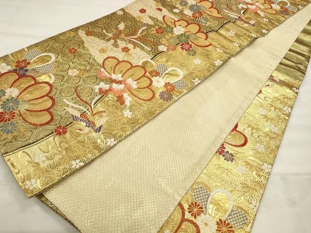 平和屋着物●佐賀錦　六通柄袋帯　唐織　七宝花鳥文　金糸　正絹　逸品　BAAW6737mz 平和屋着物◎佐賀錦 六通柄袋帯 唐織 花鳥文 金糸 正絹 逸品