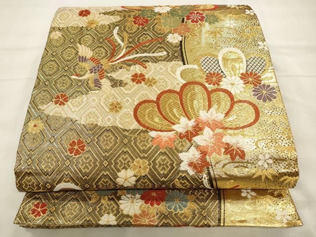 平和屋着物●六通柄袋帯　唐織　四季花犬図　金糸　正絹　逸品　DABB4182ps 2311101551anzth.jpg