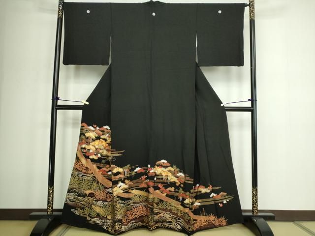平和屋着物●豪華振袖　駒刺繍　流水松竹梅文　金彩　正絹　逸品　CABB0173gh 平和屋着物○豪華振袖 駒刺繍 流水松竹梅文 金彩 正絹 逸品 CABB0173gh