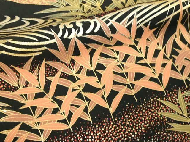 平和屋着物●豪華黒留袖　駒刺繍　松竹梅文　ねじ梅　金彩　正絹　逸品　AABH3640cs 平和屋着物○豪華黒留袖 駒刺繍 松竹梅文 ねじ梅 金彩 正絹 逸品