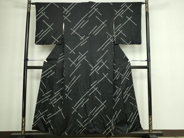 平和屋着物●極上　小紋　よろけ縞　楓　暈し染め　黒地　金銀彩　ロング丈　逸品　未使用　DZAB4325kh6 平和屋着物∞道中着 総絞り 草花文 黒地 正絹 逸品 CABE4850ua 【公式