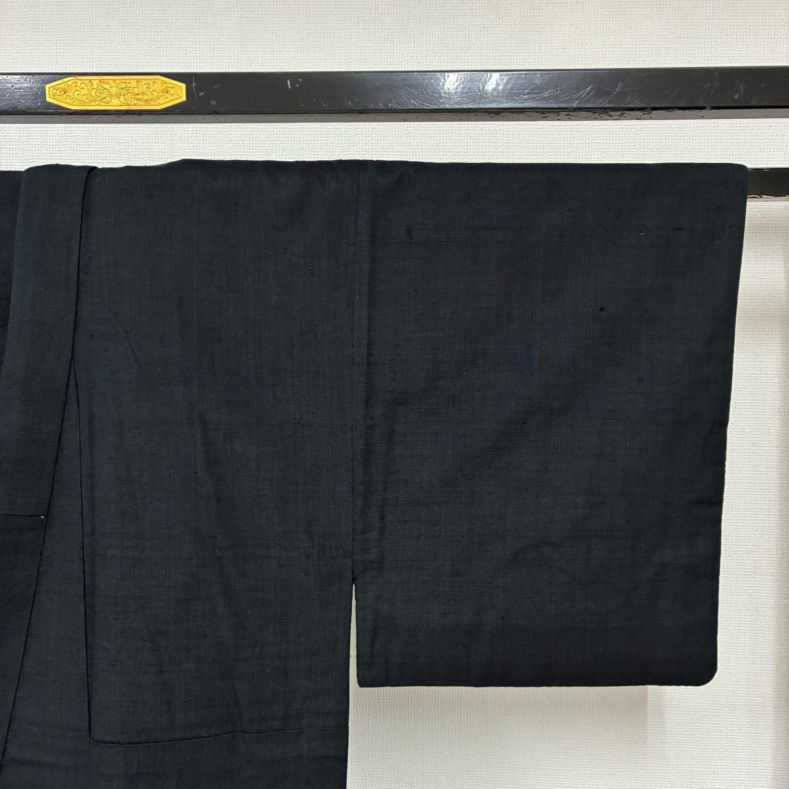男性着物 真綿紬 粋な黒地 正絹 着物 MK-6526