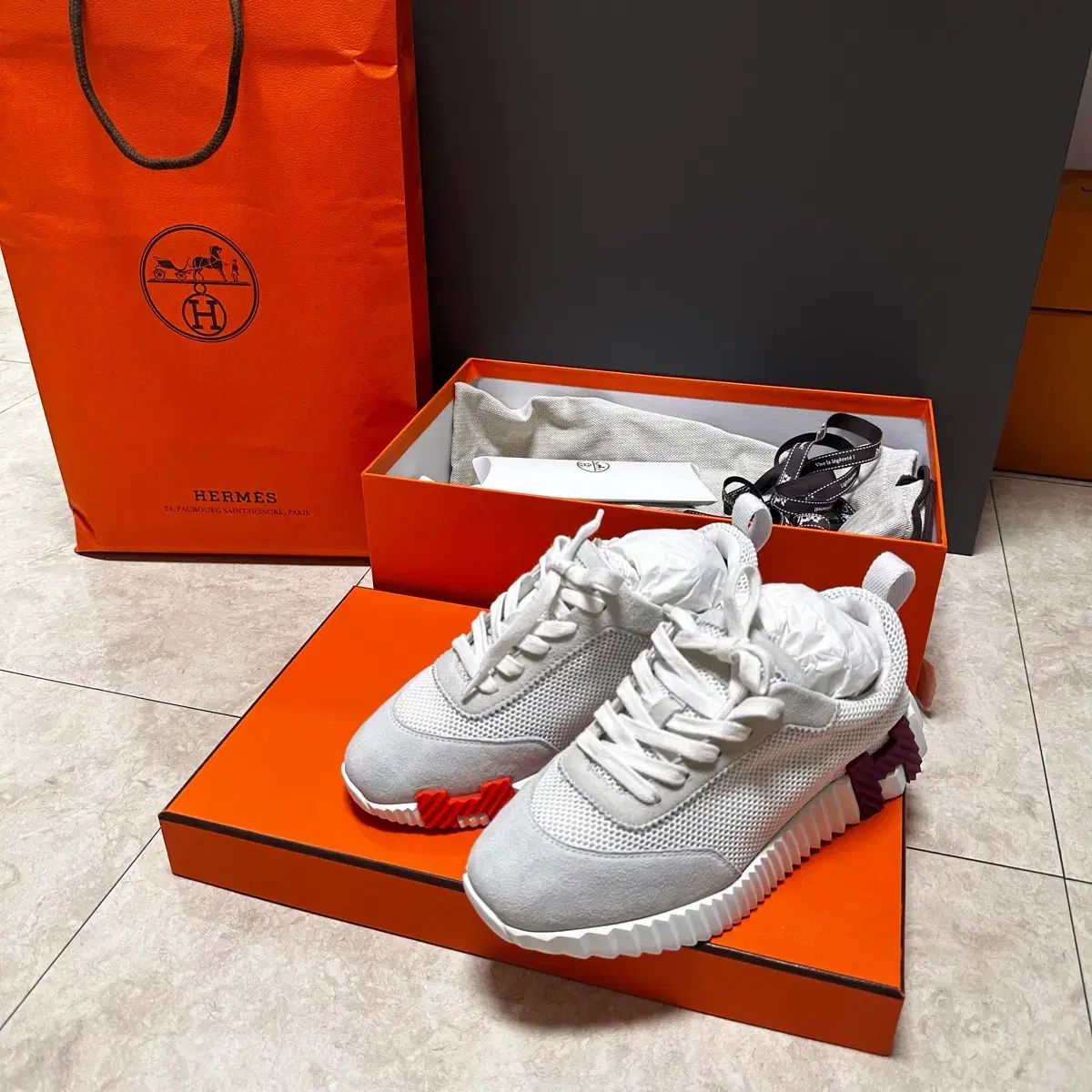 正規品 Hermes エルメス バウンシング スニーカー メッシュ スウェード 