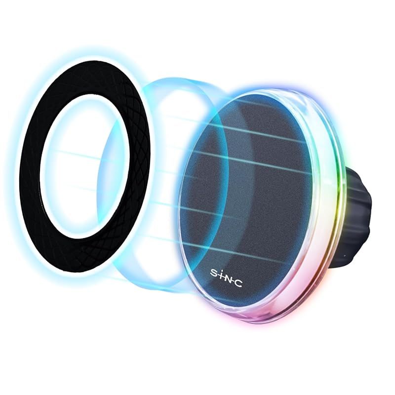 【新品】 セイワ(SEIWA) 車内用品 スマホホルダー マグネット 無線充電 スマホホルダー レインボーLED 8色単色発光 IMP302 強力マグネット ヘッド単品 MagSafe対応 マグセーフ 車載 マグネットリング付属 角度自由 Andoroid 0