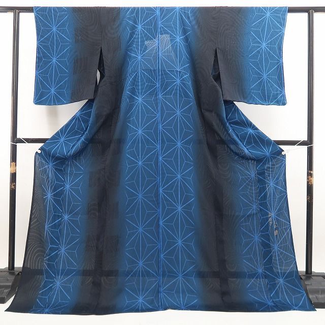 本麻　枝葉紋夏着物 tomihisa?美品 紋紗 BANKAN アトリエ聖jin苑 児島元気 落款 麻の葉 夏