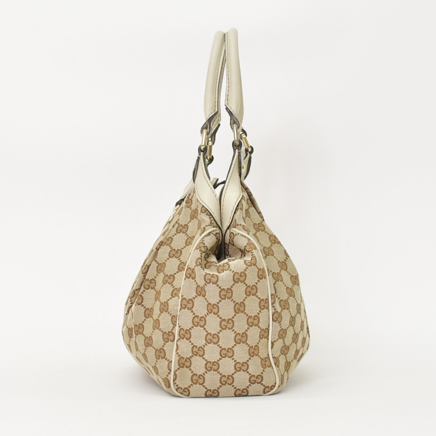 グッチ GUCCI ハンドバッグ GG柄 ロゴ金具 キャンバス クリーム 【公式 