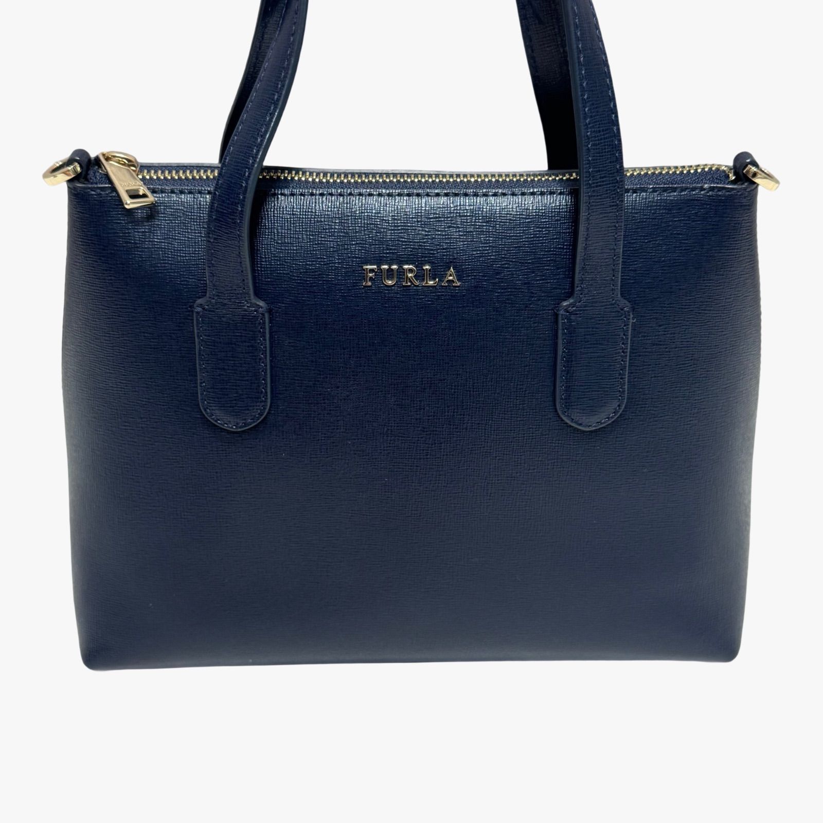 FURLA フルラ レザー 2WAY ハンドバッグ ショルダーバッグ ネイビー 
