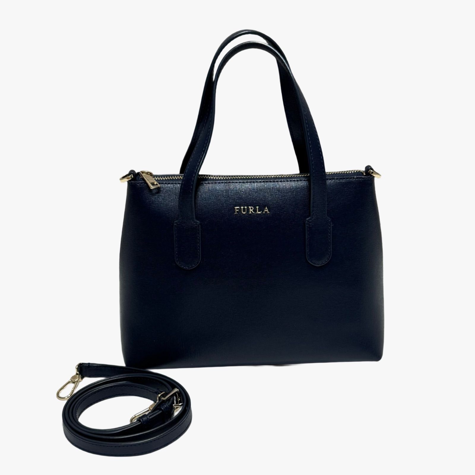 FURLA フルラ レザー 2WAY ハンドバッグ ショルダーバッグ ネイビー 