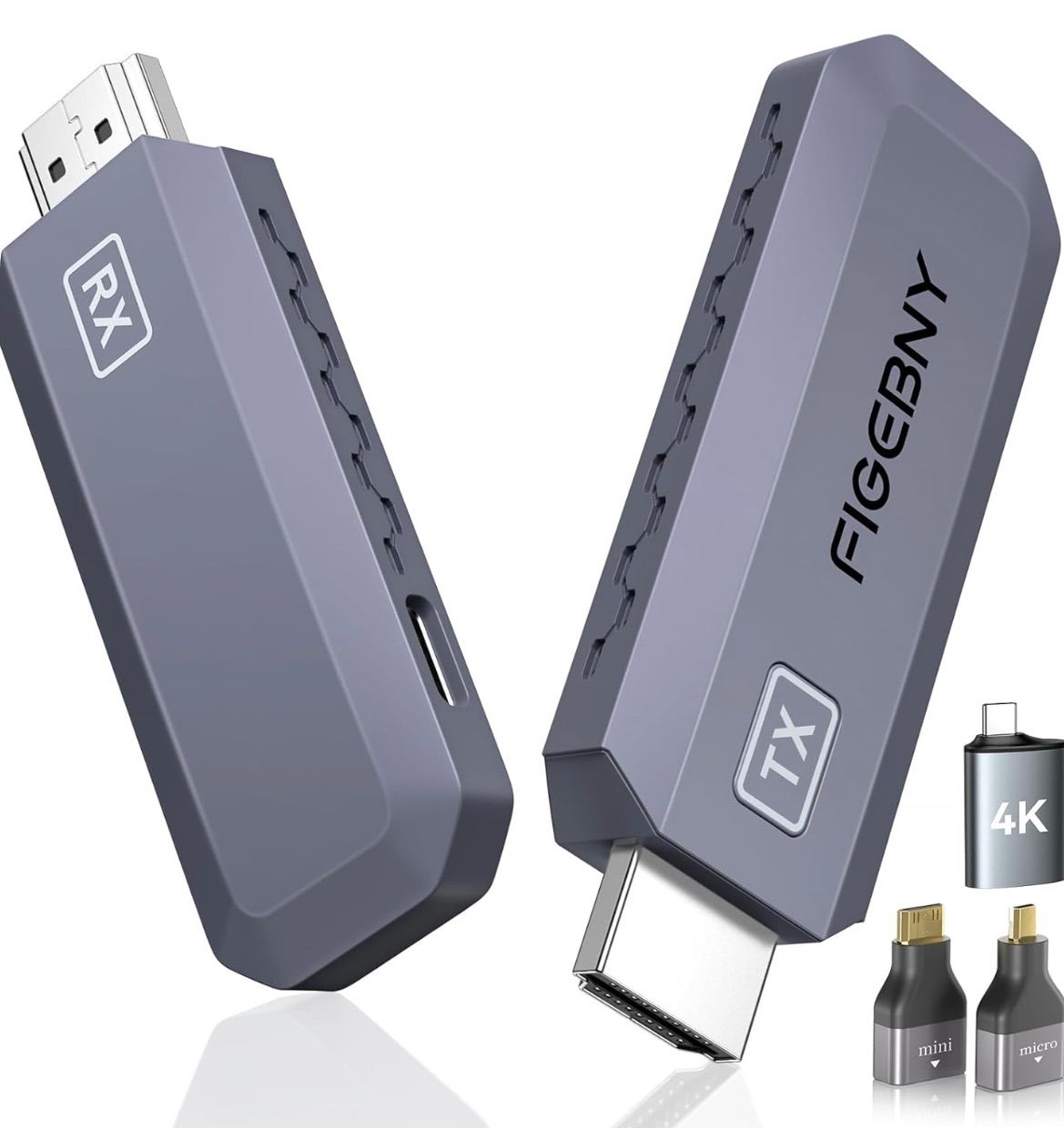 hdmi 無線 0.1秒超低遅延 ワイヤレス hdmi 送受信機セット「日本技適認証済」30m安定転送 映像音声同時出力 PC/スマホ出力&モニター/テレビなど入力 (グレー)