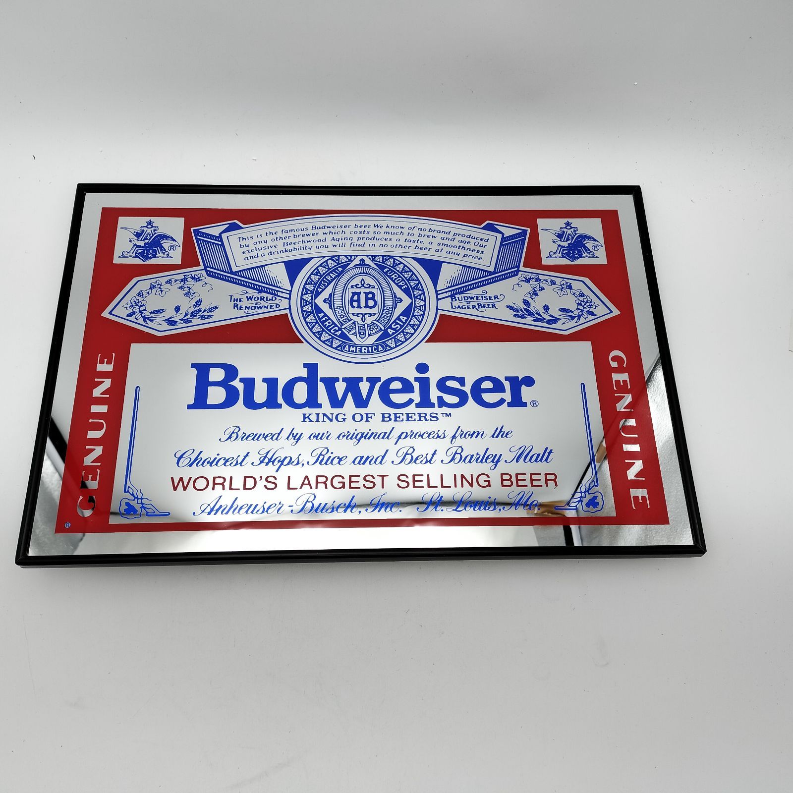 Budweiser バドワイザー 大型パブミラー 45X30cm ビンテージ 壁掛け 鏡