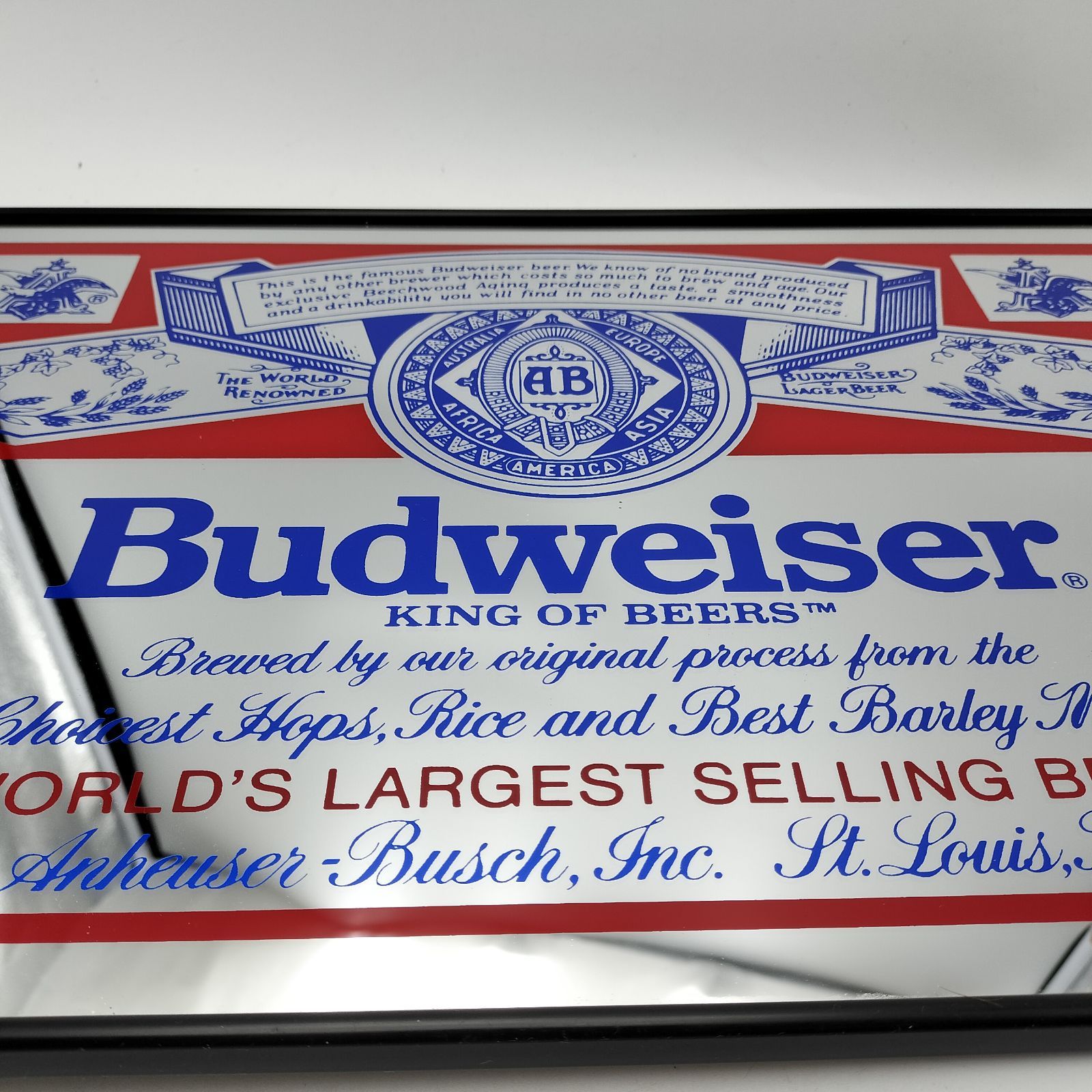 Budweiser バドワイザー 大型パブミラー 45X30cm ビンテージ 壁掛け 鏡
