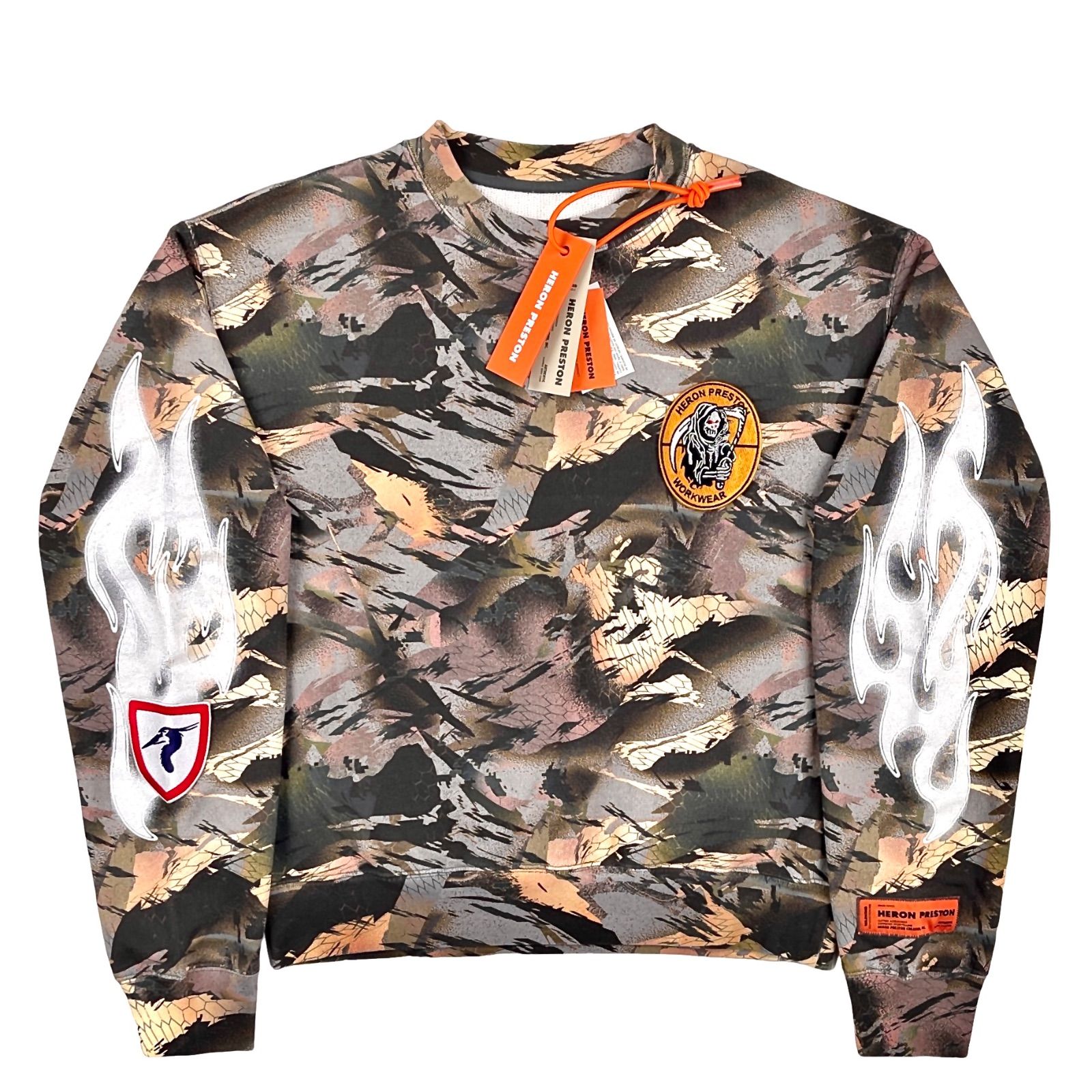HERON PRESTON ヘロンプレストン CREWNECK OS CAMO FLAMING S 死神 