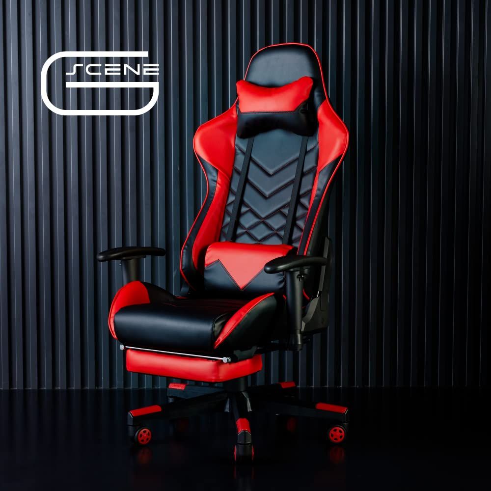 新品 キングジム(Kingjim) ゲ-ミングチェア G-SCENE ゲーミングチェア2 フットレスト付き 赤 GCF-02RYアカ