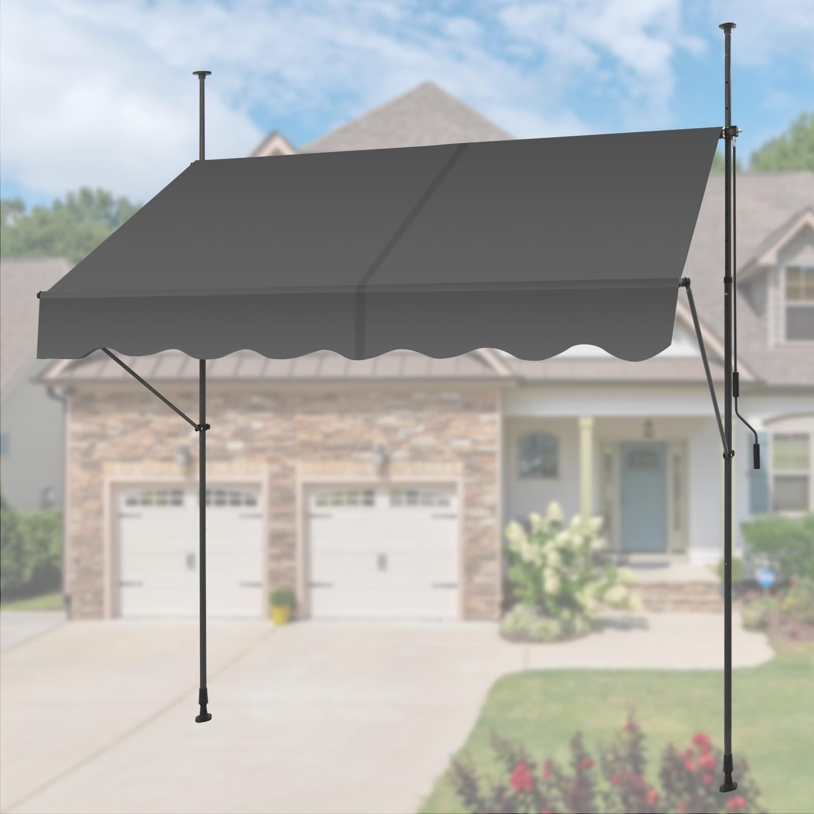 KELIXU 日よけ オーニングテント 2.5m 雨除け つっぱり 目隠しシェード 伸縮式 調節 サンシェード 巻き取り式 防水シート UVカット 簡単設置 工事不要 玄関 ベランダ 軒 屋外用 ブラック a 2993f93b