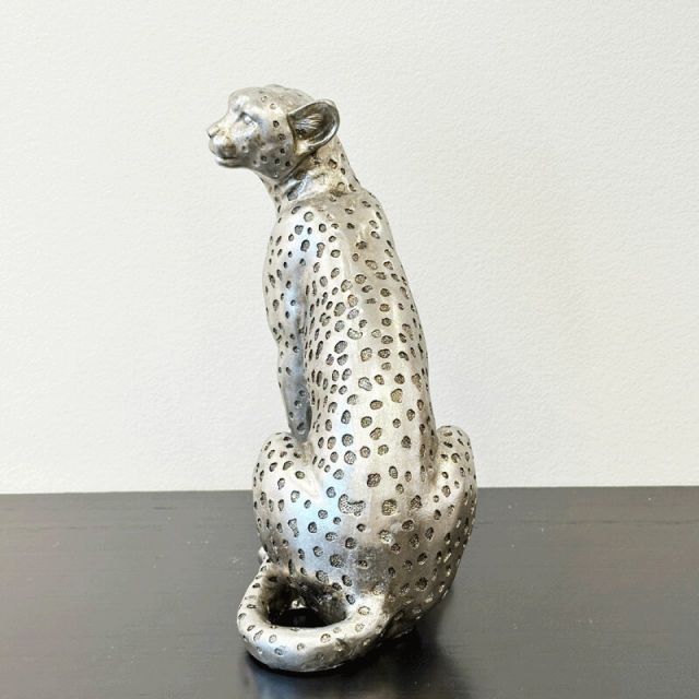 アニマル オブジェ ヒョウ シルバー 高さ23cm 置物 ヴィンテージライク 