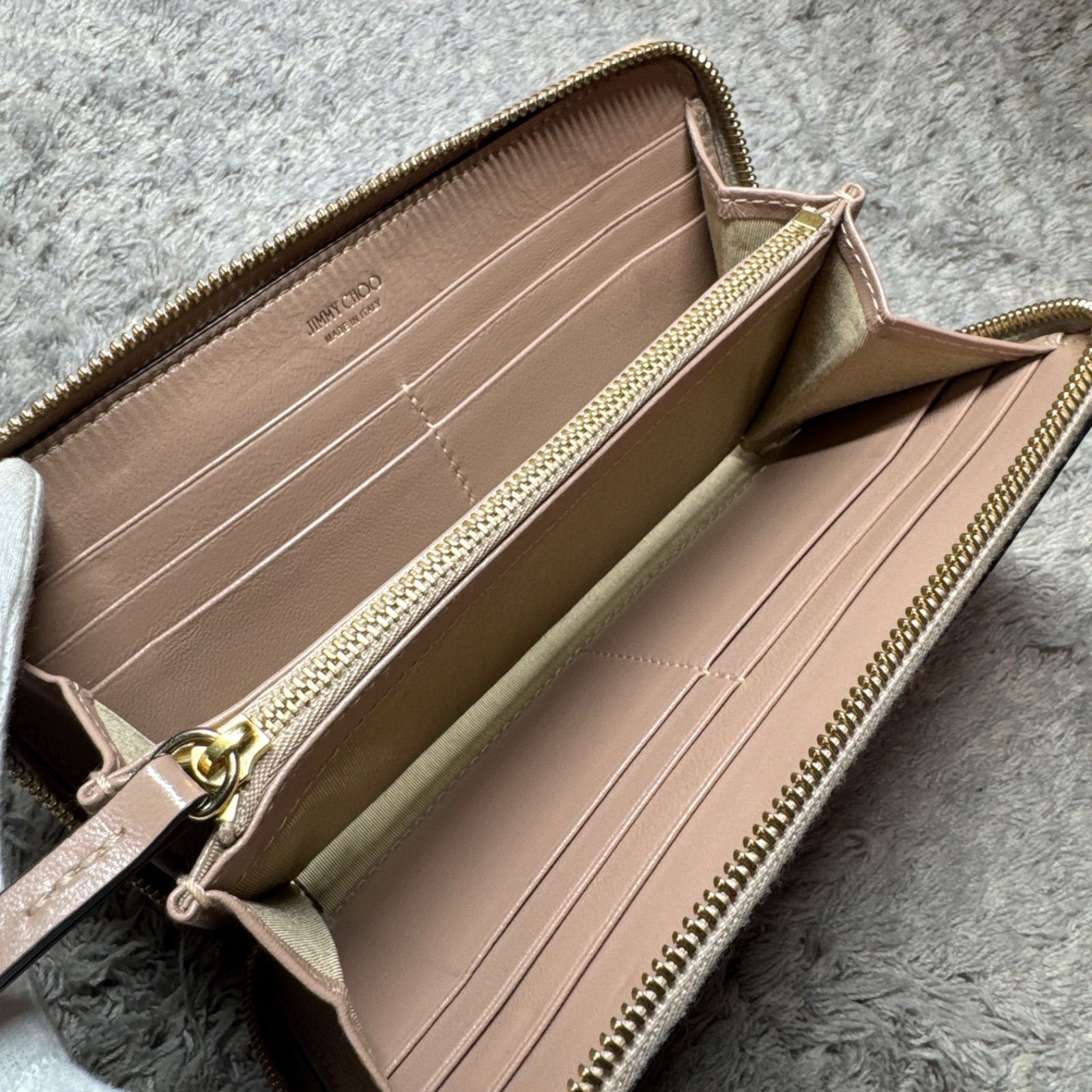 JIMMY CHOO ジミーチュウ 長財布 レザー ラウンドファスナー ゴールド 