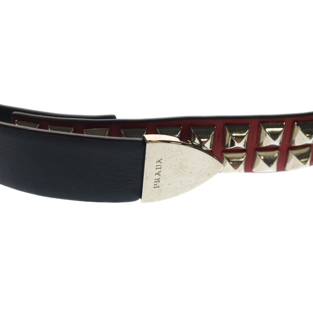 PRADA プラダ マルチスタッズ ダブルバックル レザーベルト ブラック/レッド シルバー金具 1CM141 PRADA (プラダ) マルチスタッズ ダブルバックル レザーベルト ブラック