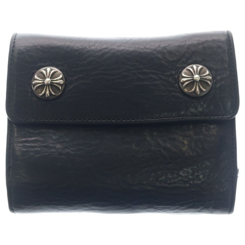 CHROME HEARTS (クロムハーツ) LIL SPOON リルスプーン クロスボタンレザー財布 ブラック/シルバー