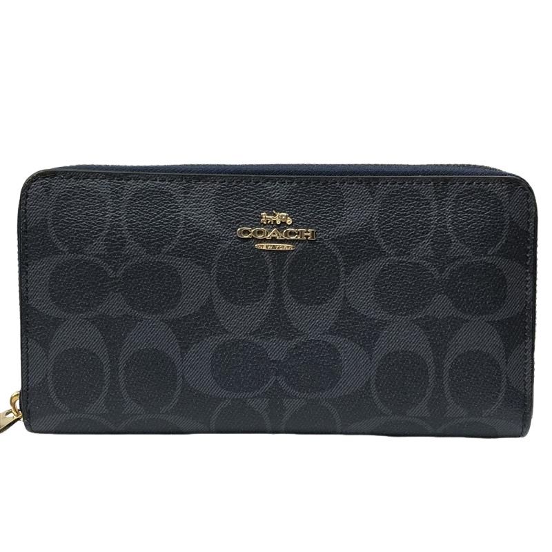 COACH コーチ レディース 長財布 C4452 ロング ジップ アラウンド ウォレット シグネチャー キャンバス ネイビー 【中古】 12604K101 COACH コーチ レディース 長財布 C4452 ロング ジップ アラウンド