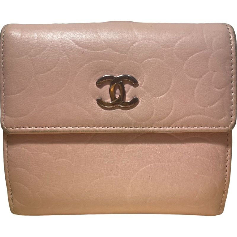CHANEL シャネル カメリア ココマーク 折財布 ピンク カーフ 二つ折り財布 レディース 【中古】 12604K154 CHANEL シャネル カメリア ココマーク 折財布 ピンク カーフ 二つ折り