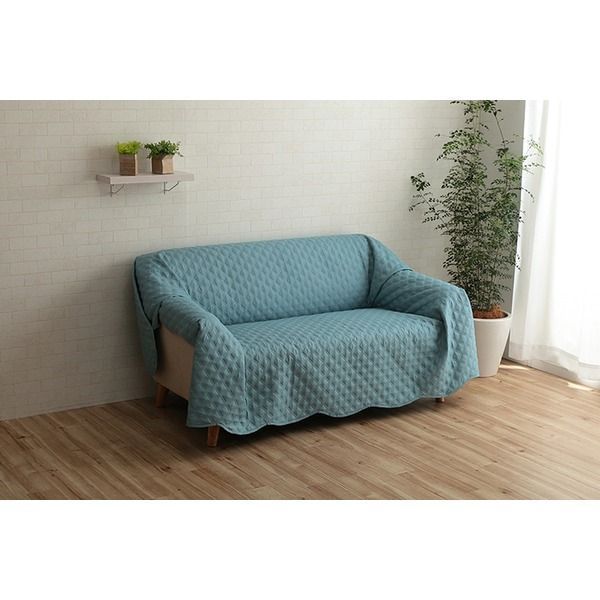 マルチカバー/ソファーカバー 【正方形 約190×190cm ブルー】 洗える