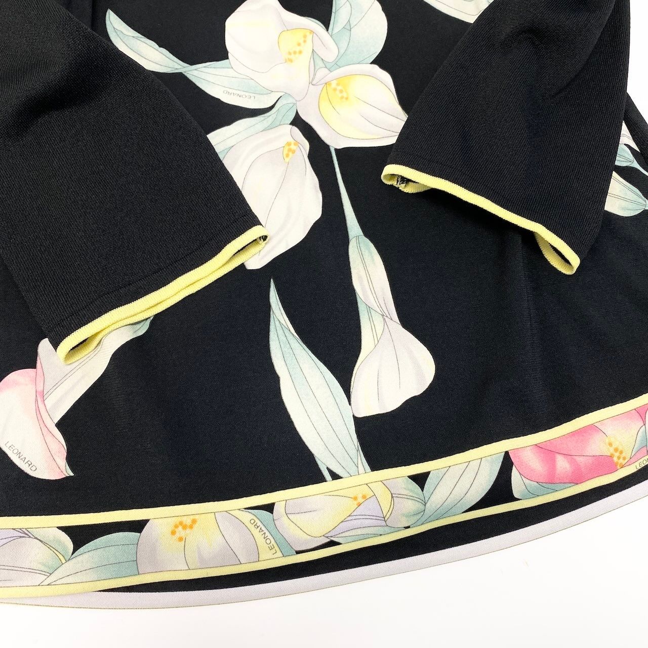 75f10 【美品】 LEONARD FASHION レオナール 七分袖 シアーカットソー