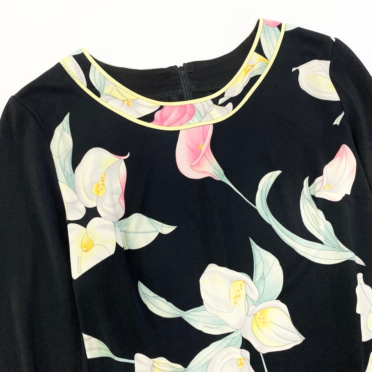 75f10 【美品】 LEONARD FASHION レオナール 七分袖 シアーカットソー