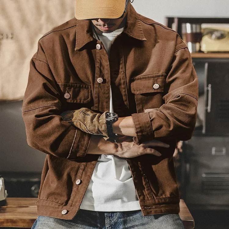 人気商品 春 春服 秋 ジャケット Gジャン カジュアルジャケット アウター ワークジャケット デニム メンズ ブルゾン デニムカバーオール メンズアウター ジージャン 茶色 羽織り 大きいサイズ ブラウン