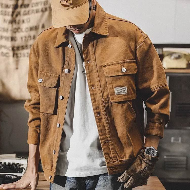 人気商品 春 春服 秋 ジャケット Gジャン カジュアルジャケット アウター ワークジャケット デニム メンズ ブルゾン デニムカバーオール メンズアウター ジージャン 茶色 羽織り 大きいサイズ ブラウン