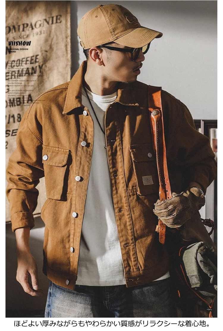 人気商品 春 春服 秋 ジャケット Gジャン カジュアルジャケット アウター ワークジャケット デニム メンズ ブルゾン デニムカバーオール メンズアウター ジージャン 茶色 羽織り 大きいサイズ ブラウン