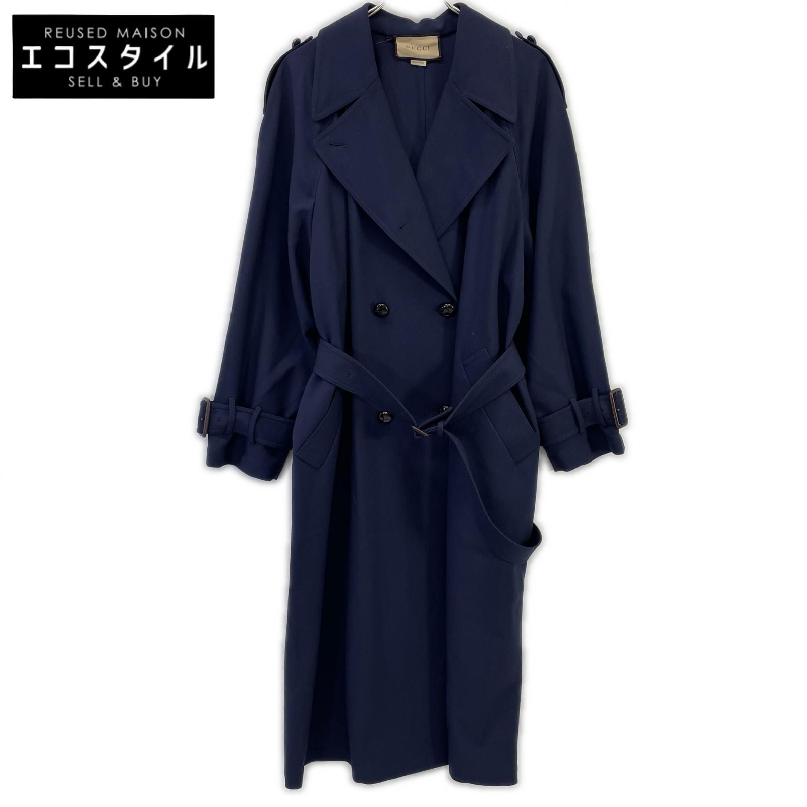 GUCCI グッチ 733953 2023年製 ﾈｲﾋﾞｰ ﾀﾞﾌﾞﾙﾌﾞﾚｽﾄ ﾄﾚﾝﾁｺｰﾄ 40 - メルカリ