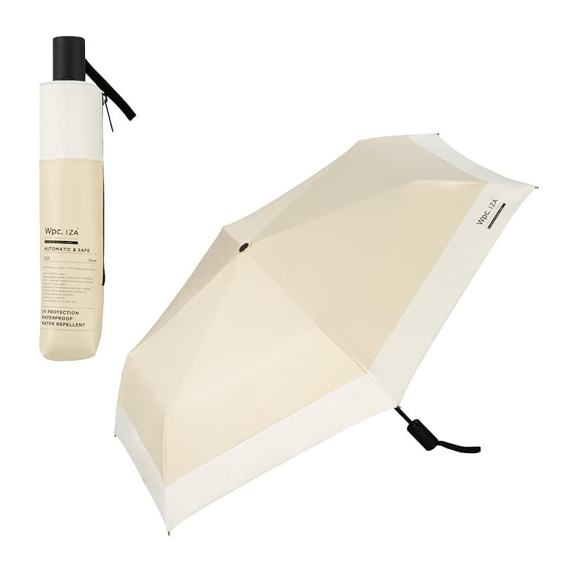 【新品】 【2025】男の晴雨兼用傘 日傘 IZA Type:AUTOMATIC & SAFE ベージュ×オフ [遮光率100%・UVカット率100%・UPF50＋・遮熱] 折りたたみ傘 自動開閉 通勤 通学 旅行 カジュアル スタイリッシュ 男性 メンズ 0