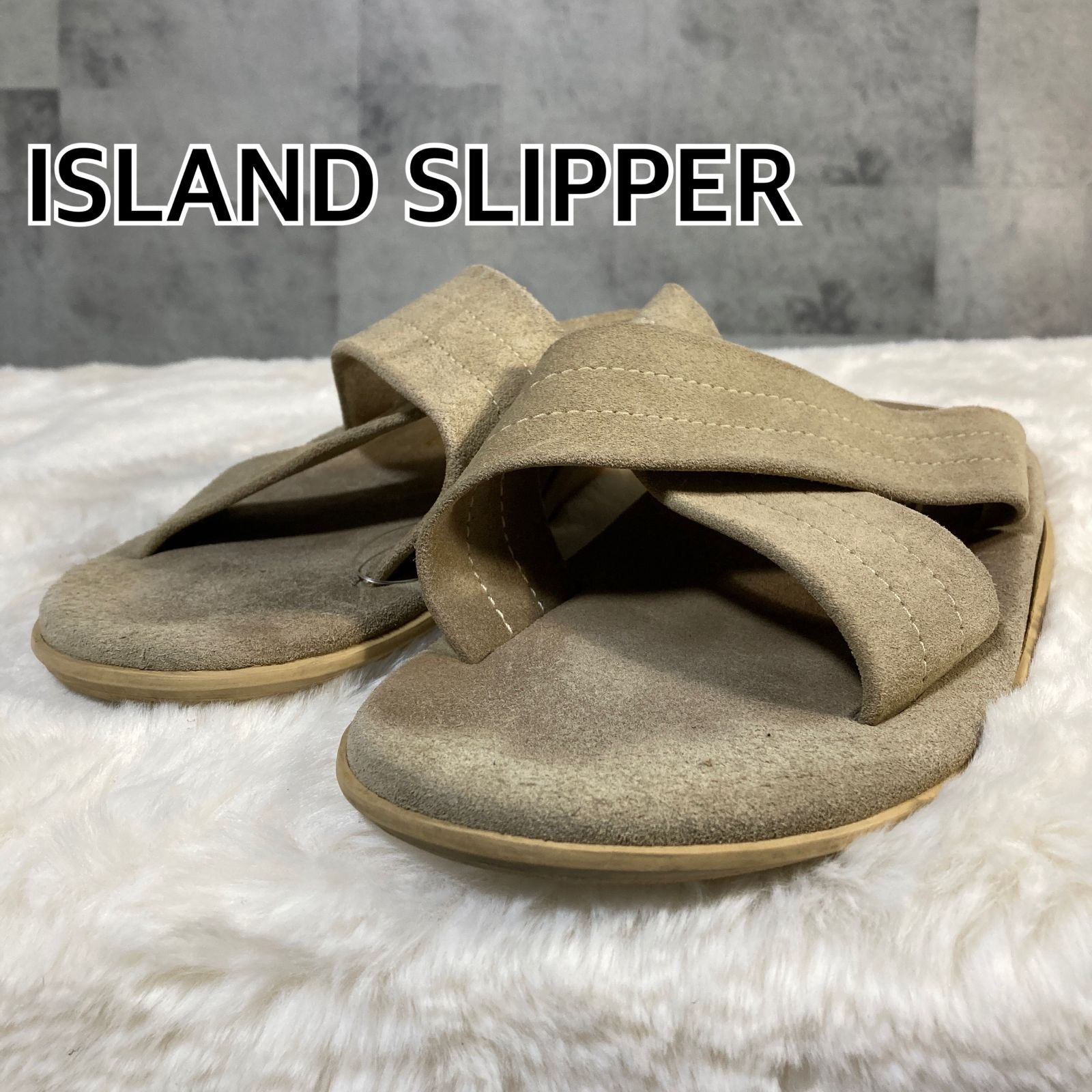 ハワイ製 ISLAND SLIPPER アイランド スリッパ スエードレザー クロスストラップ サンダル ベージュ 9