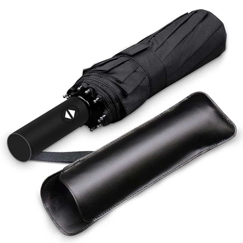 【新品】 AOMEES傘折りたたみ傘、12本のステンレス鋼リブ、自動巻、時速150km / hまでの走行速度、コンパクトで安定した防風テフロン加工の傘、旅行ビジネスに最適（ブラック）ブラック 0