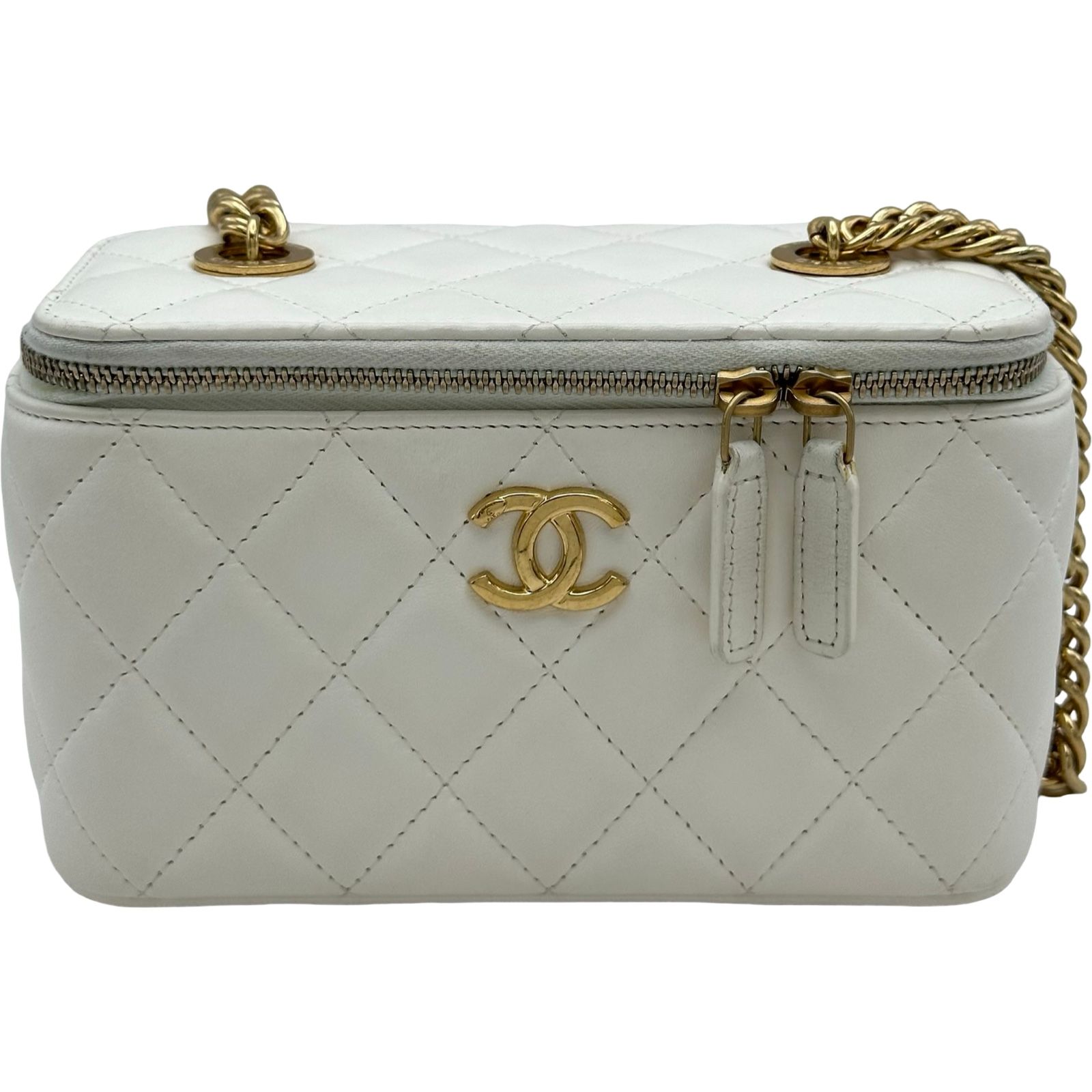 シャネル CHANEL マトラッセチェーバニティバッグ ホワイト ゴールド 