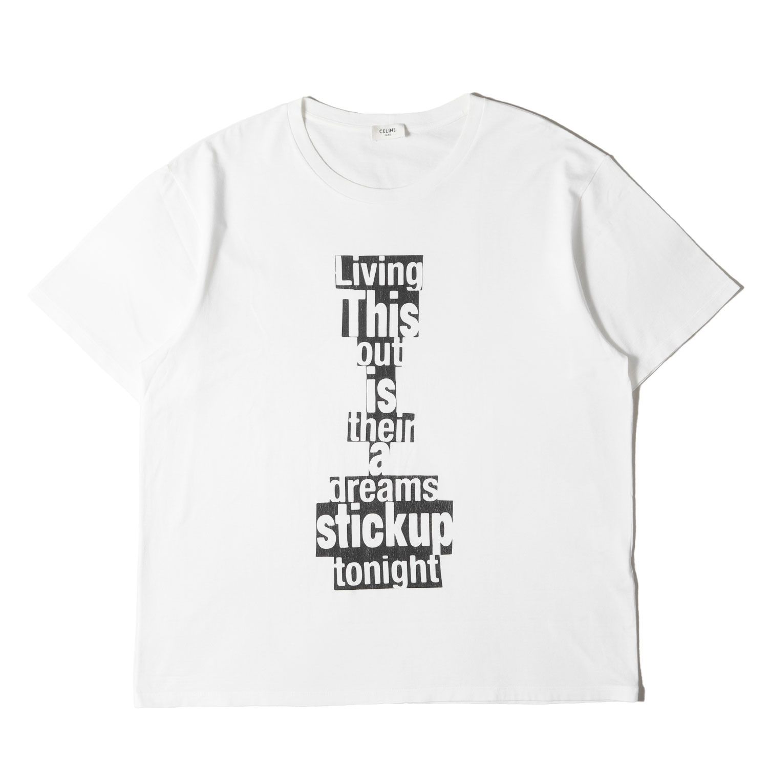 【美品】CELINE セリーヌ Tシャツ ホワイト 白 サイズ:XXL | 24SS グラフィック メッセージ ロゴ Tシャツ (Dash Snow Loose T-Shirt 2X69L671Q.01OB) | MADE IN FRANCE【中古】