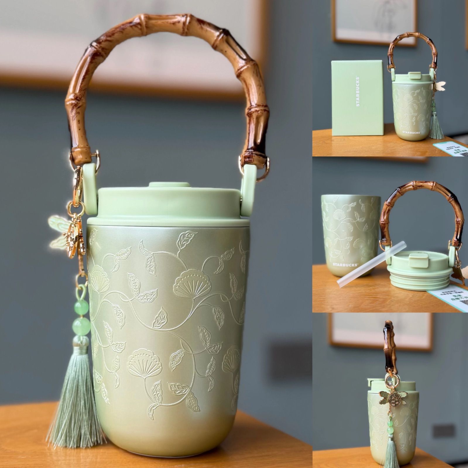 中国 スターバックス 縁起 ハンドル タンブラー チャーム付き 400ml